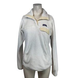 PATAGONIA - WOMEN'S MEDIUM - WHITE TAN FLEECE T SNAP  PULLOVER SWEATER